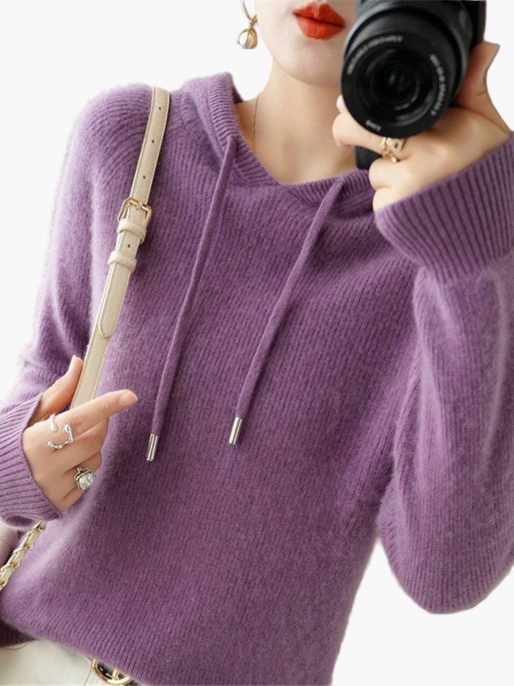 Women's Classic Ribbed Knit Hoodie Pullover – Casual and Office Wear