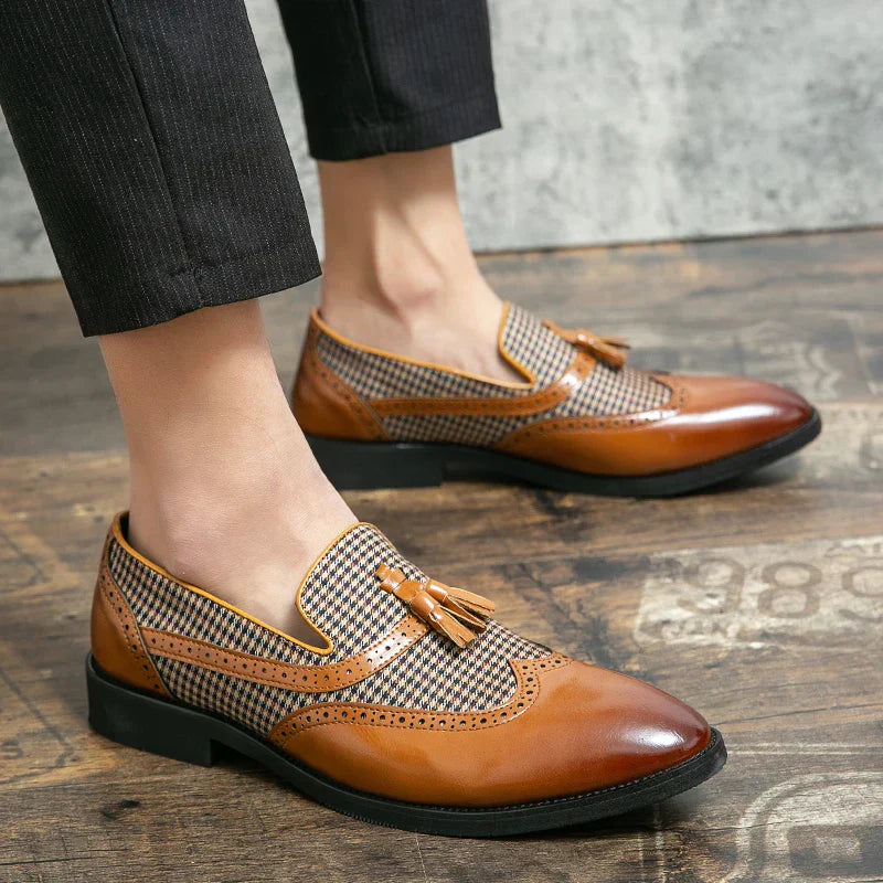 Men's Classic Vintage Brogue Tassel Loafers Elegant Dress Shoes
