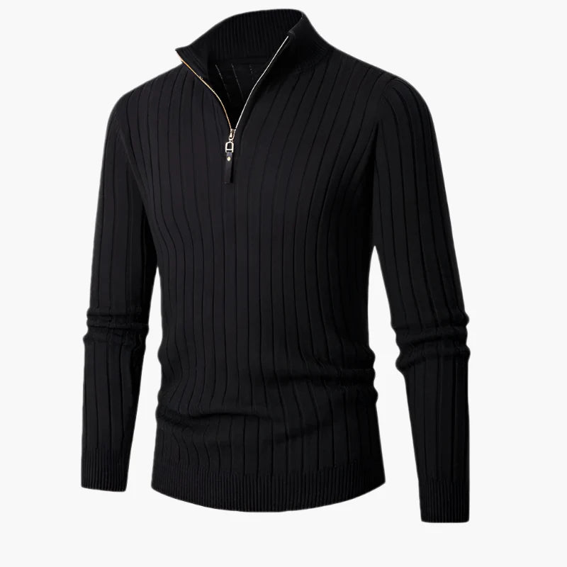 Men's Ribbed Knit Quarter-Zip Pullover Sweater with Stand Collar – Classic Versatile Style for Everyday and Office Wear