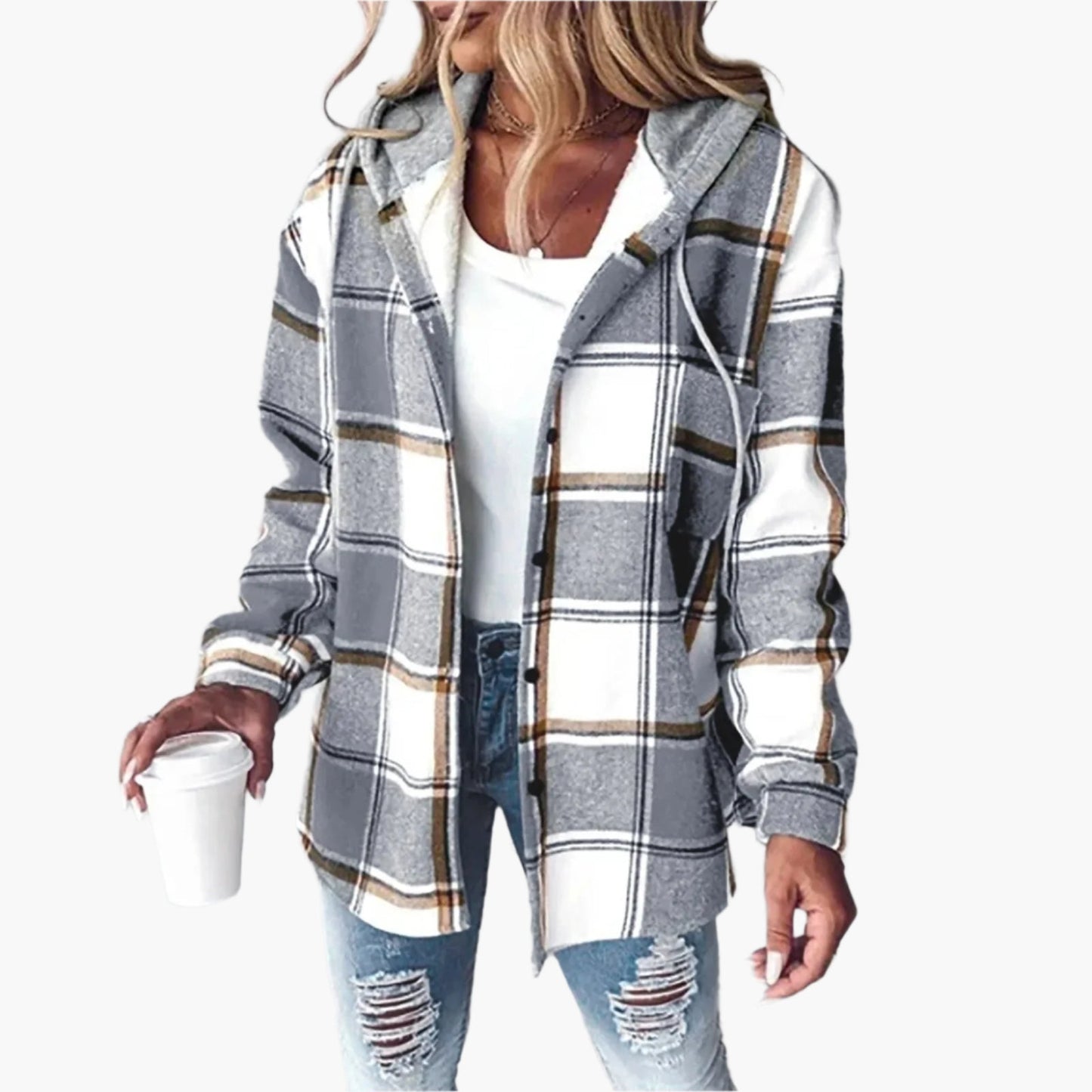 Women's Plaid Hooded Casual Button-Up Jacket - Trendy Layered Street Style