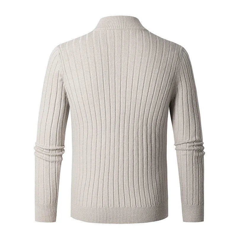 Men's Ribbed Knit Quarter-Zip Pullover Sweater with Stand Collar – Classic Versatile Style for Everyday and Office Wear