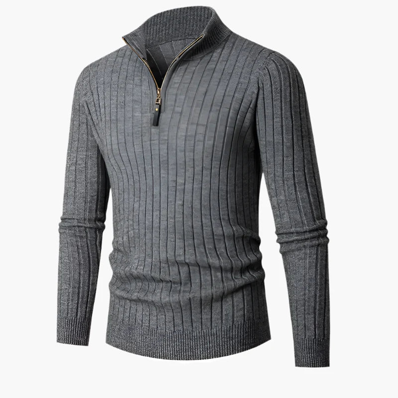 Men's Ribbed Knit Quarter-Zip Pullover Sweater with Stand Collar – Classic Versatile Style for Everyday and Office Wear