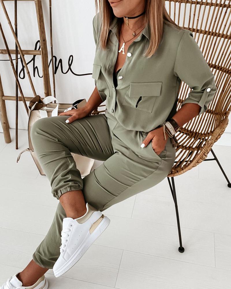Women's Utility Jumpsuit with Pockets and Elastic Waist - Modern Casual Style