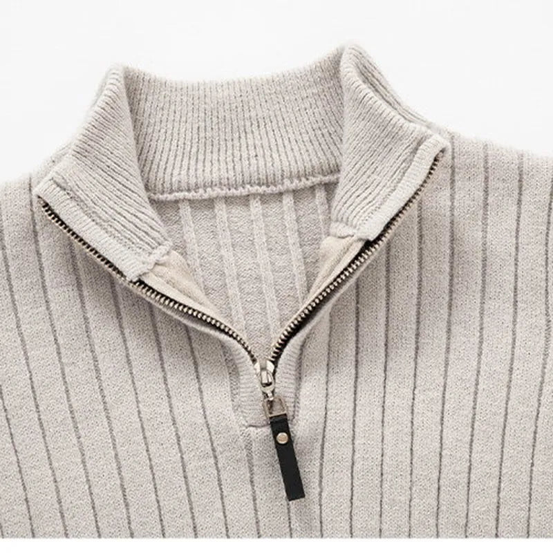 Men's Ribbed Knit Quarter-Zip Pullover Sweater with Stand Collar – Classic Versatile Style for Everyday and Office Wear