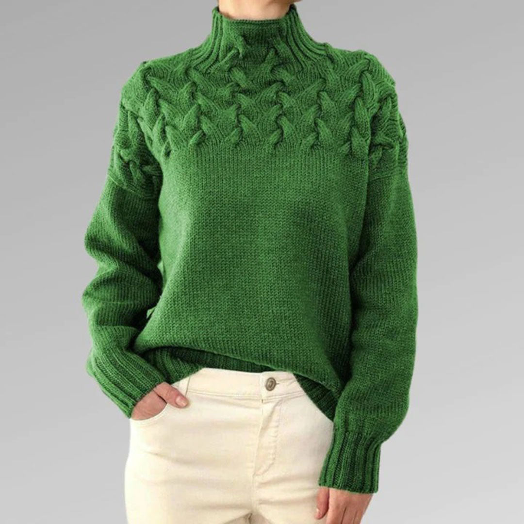 Women's Chunky Knit Turtleneck Sweater with Cable Pattern – Casual Winter Pullover