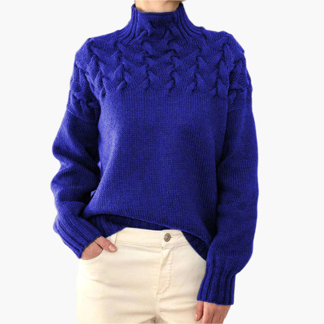 Women's Chunky Knit Turtleneck Sweater with Cable Pattern – Casual Winter Pullover