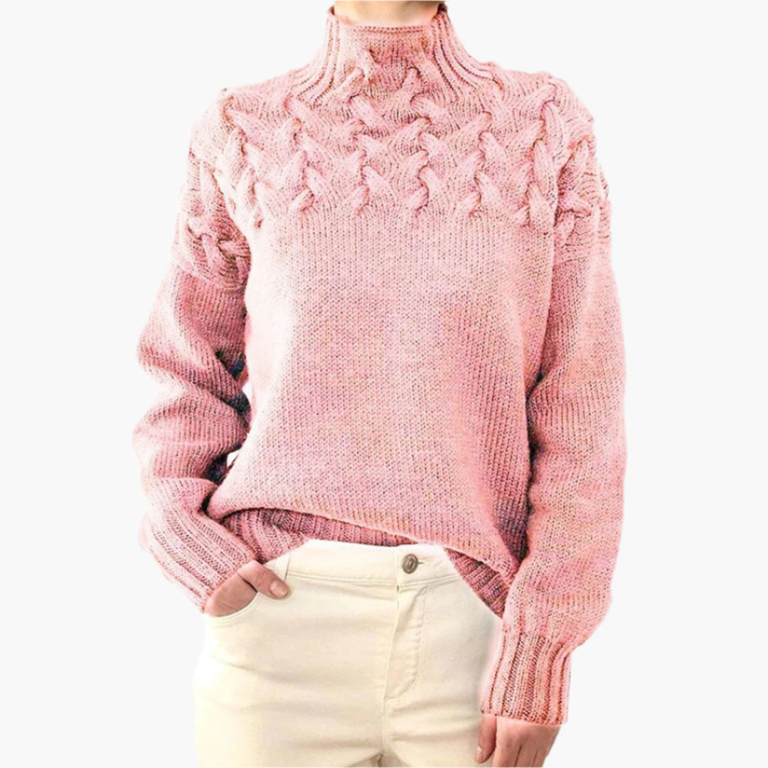 Women's Chunky Knit Turtleneck Sweater with Cable Pattern – Casual Winter Pullover