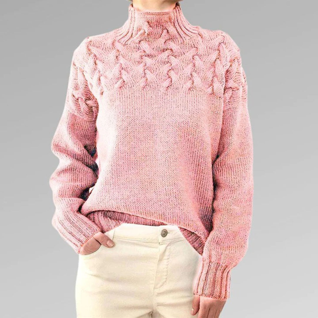 Women's Chunky Knit Turtleneck Sweater with Cable Pattern – Casual Winter Pullover