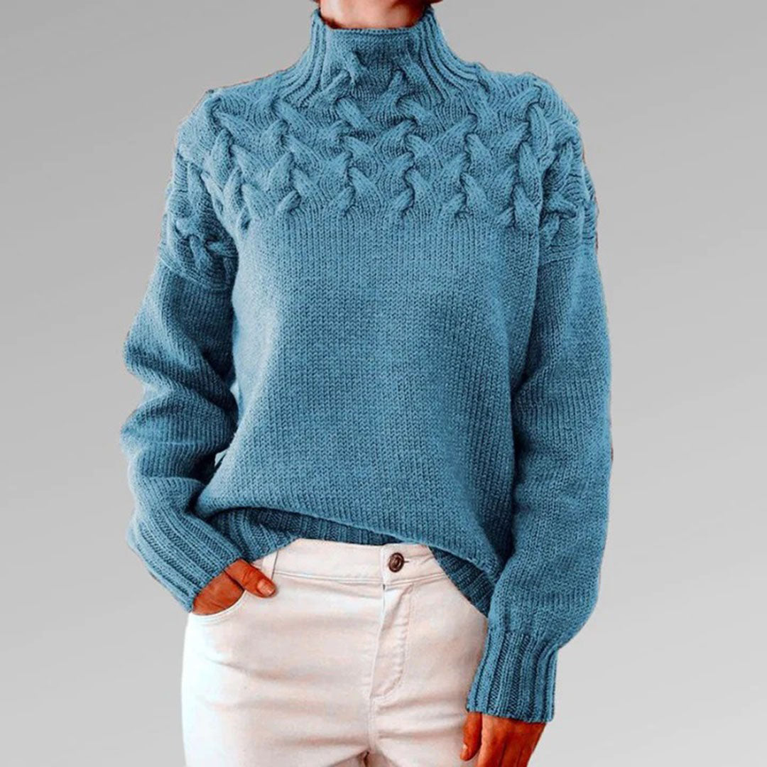 Women's Chunky Knit Turtleneck Sweater with Cable Pattern – Casual Winter Pullover