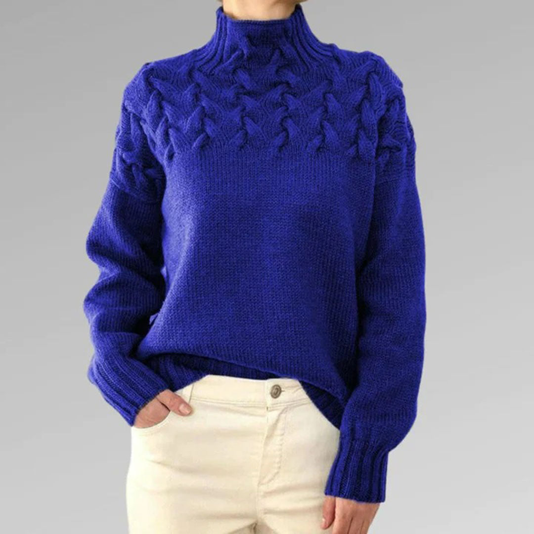 Women's Chunky Knit Turtleneck Sweater with Cable Pattern – Casual Winter Pullover