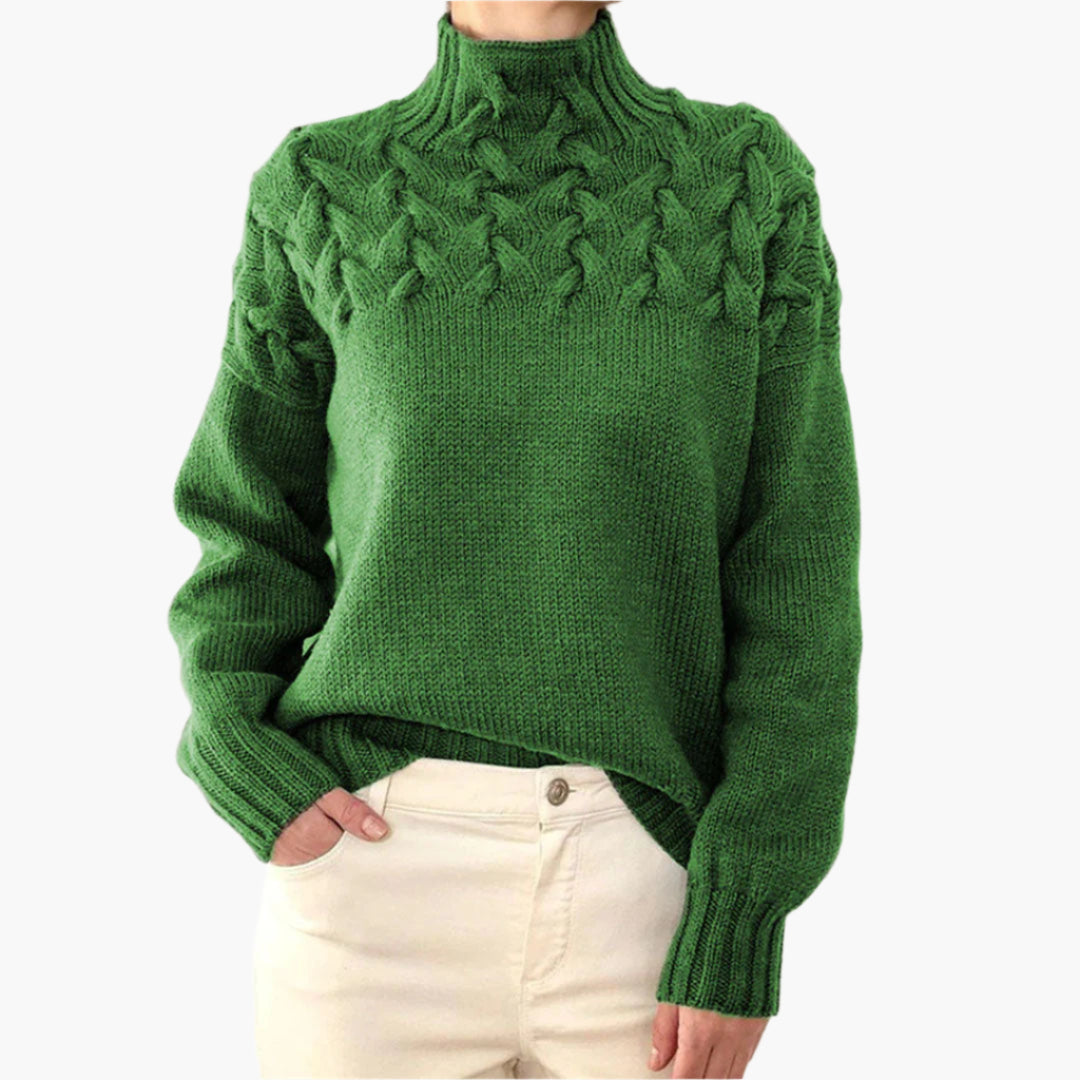 Women's Chunky Knit Turtleneck Sweater with Cable Pattern – Casual Winter Pullover