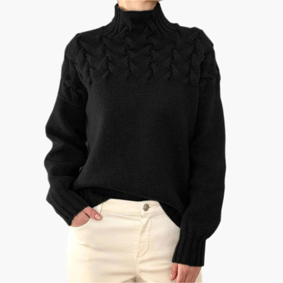 Women's Chunky Knit Turtleneck Sweater with Cable Pattern – Casual Winter Pullover