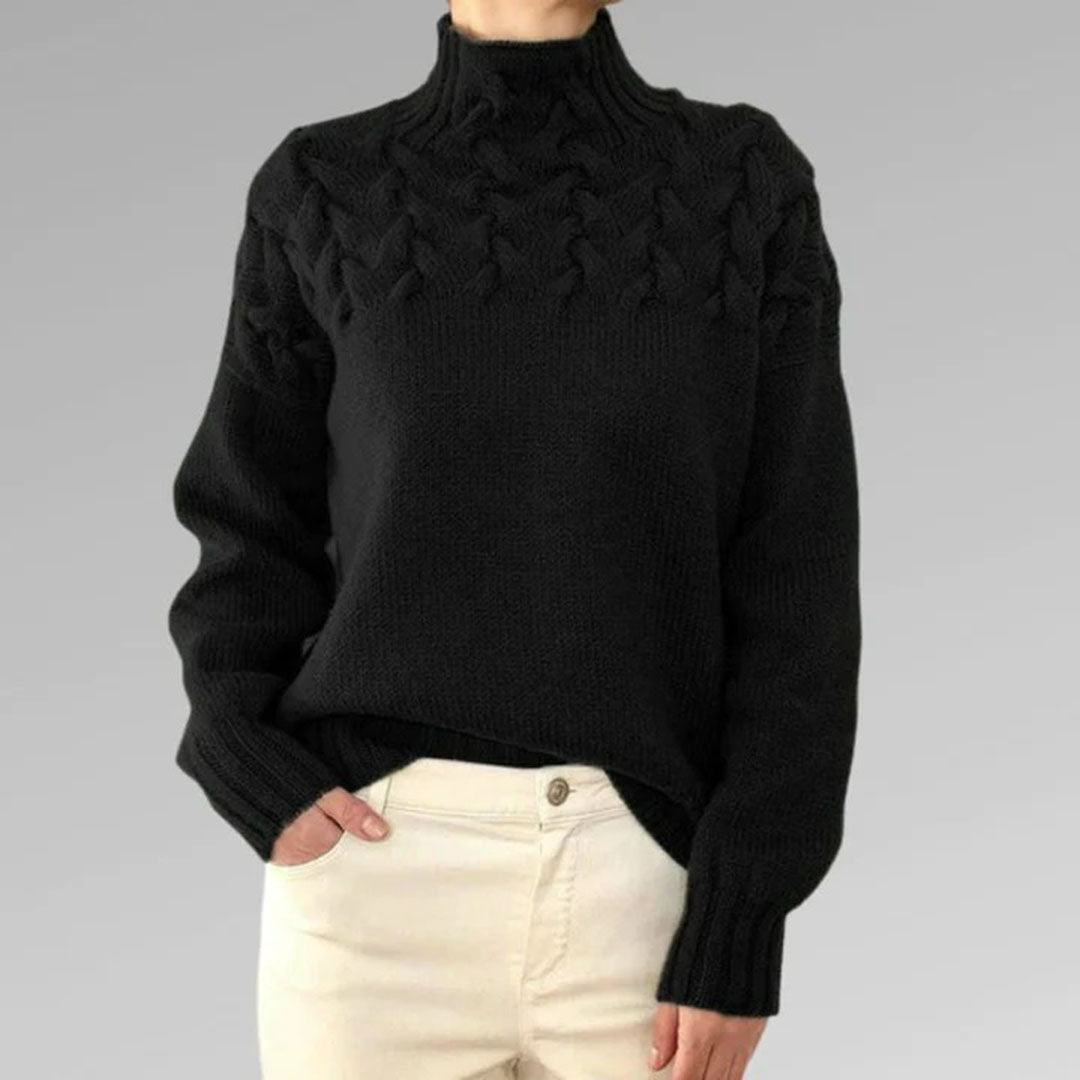Women's Chunky Knit Turtleneck Sweater with Cable Pattern – Casual Winter Pullover