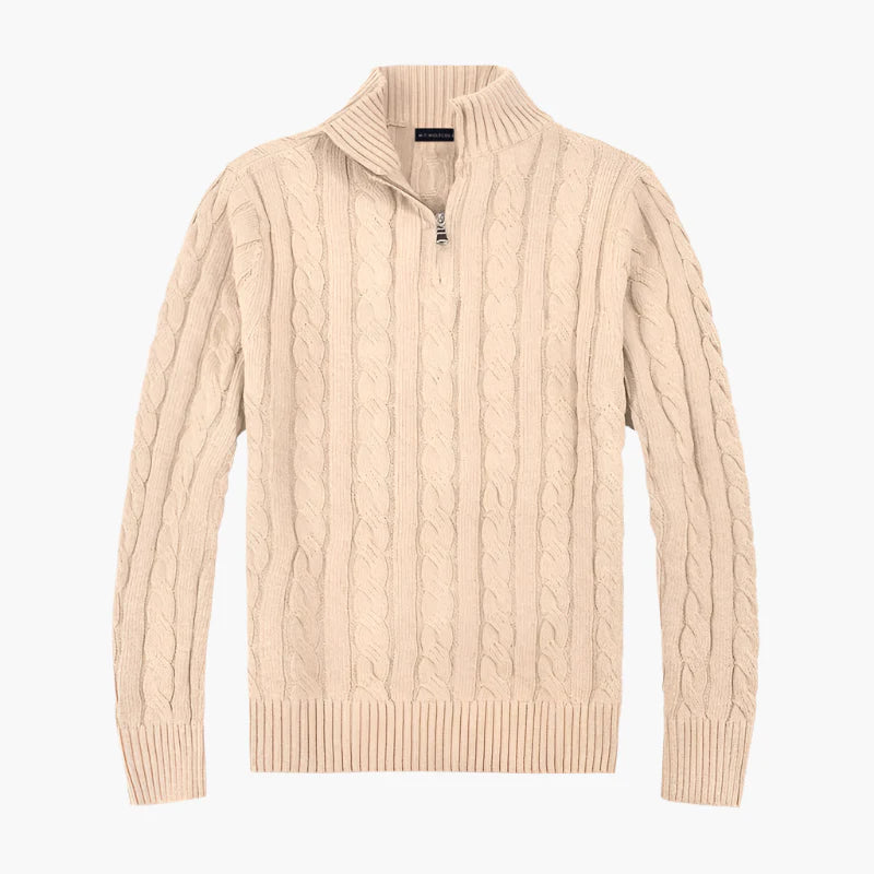 Men's Classic Cable Knit Quarter Zip Sweater – Old Money Style