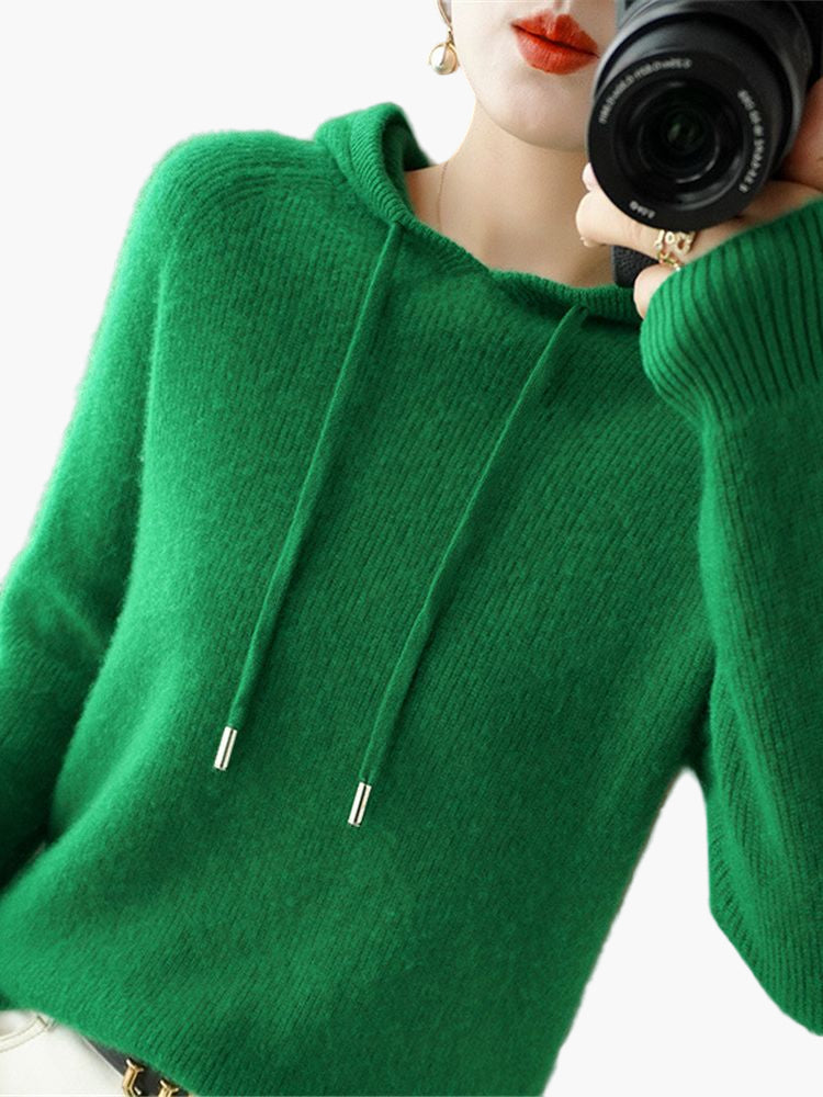 Women's Classic Ribbed Knit Hoodie Pullover – Casual and Office Wear