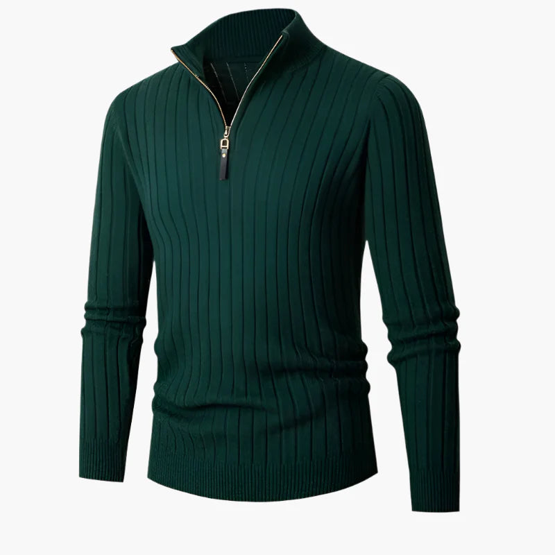 Men's Ribbed Knit Quarter-Zip Pullover Sweater with Stand Collar – Classic Versatile Style for Everyday and Office Wear