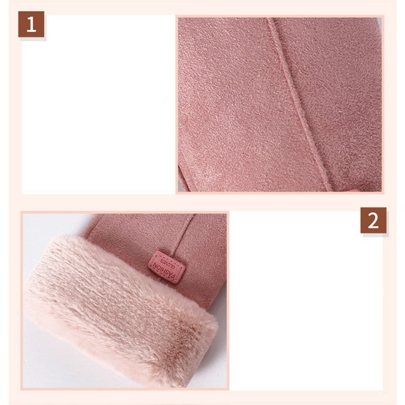 Women's Furry Winter Gloves with Touchscreen Function and Waterproof Design - Elegant Warm Outdoor Style