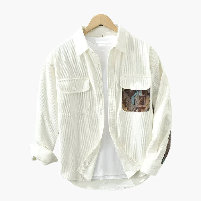 Men's Vintage Casual Overshirt with Patterned Chest Pocket – Urban Relaxed Fit