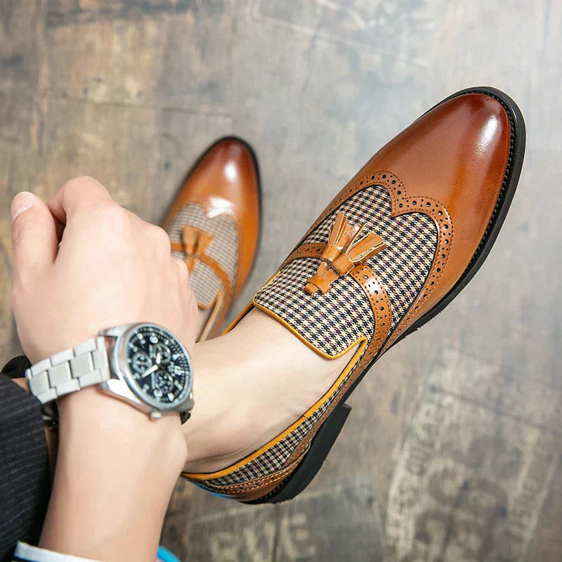 Men's Classic Vintage Brogue Tassel Loafers Elegant Dress Shoes