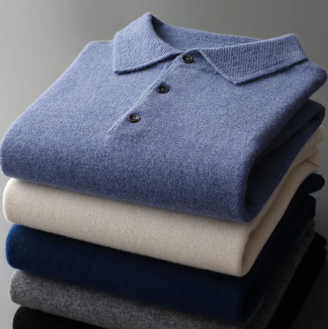 Men's Classic Knit Polo Sweater – Elegant Long Sleeve Pullover for Everyday and Office
