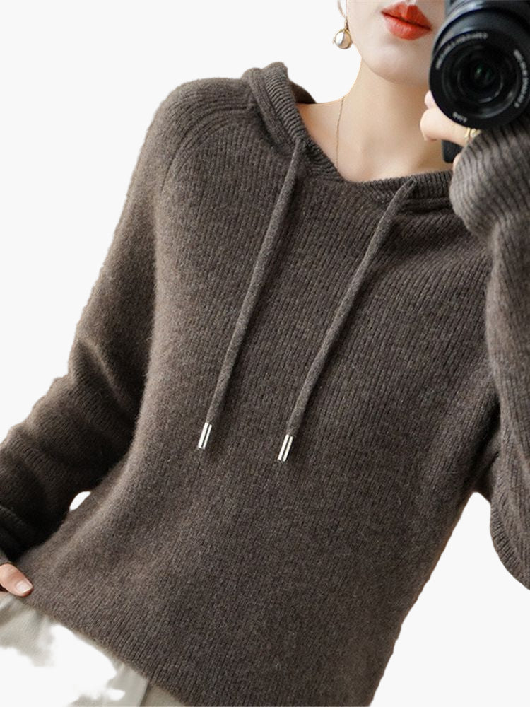 Women's Classic Ribbed Knit Hoodie Pullover – Casual and Office Wear