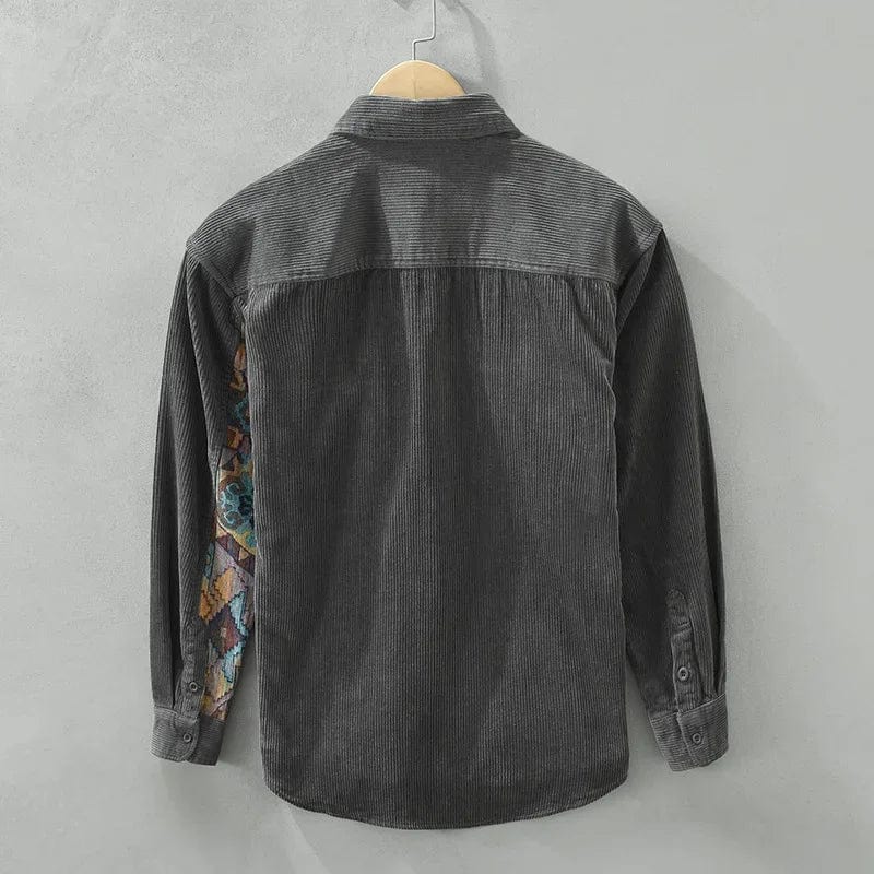 Men's Vintage Casual Overshirt with Patterned Chest Pocket – Urban Relaxed Fit