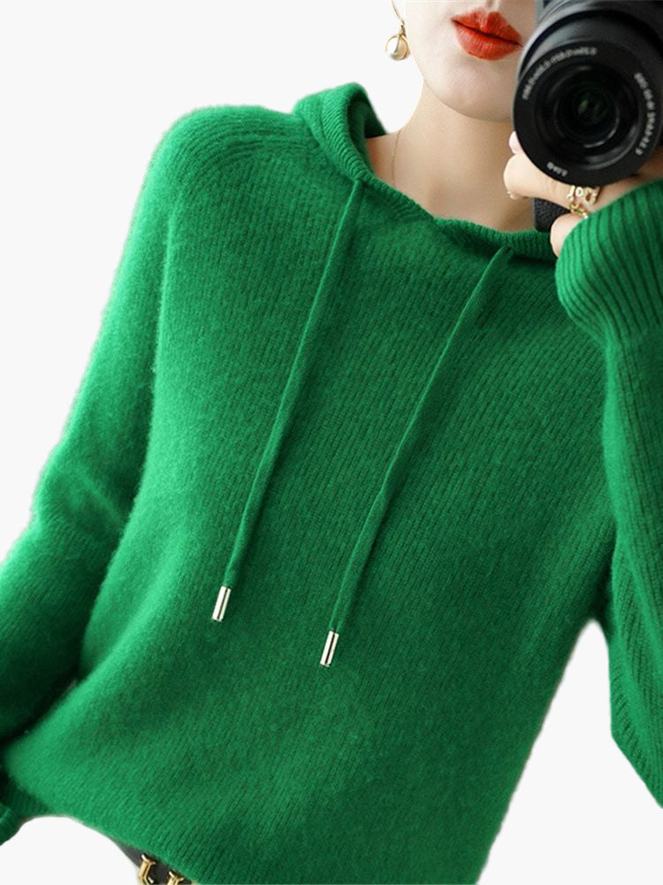 Women's Classic Ribbed Knit Hoodie Pullover – Casual and Office Wear