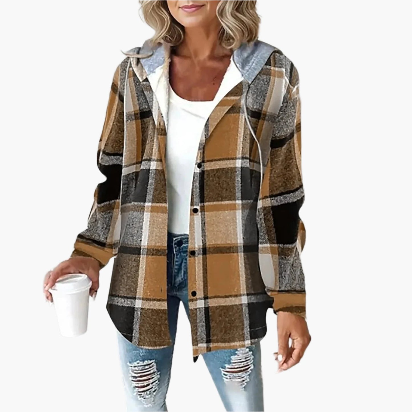 Women's Plaid Hooded Casual Button-Up Jacket - Trendy Layered Street Style