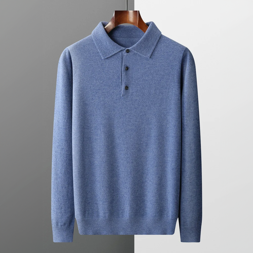 Men's Classic Knit Polo Sweater – Elegant Long Sleeve Pullover for Everyday and Office
