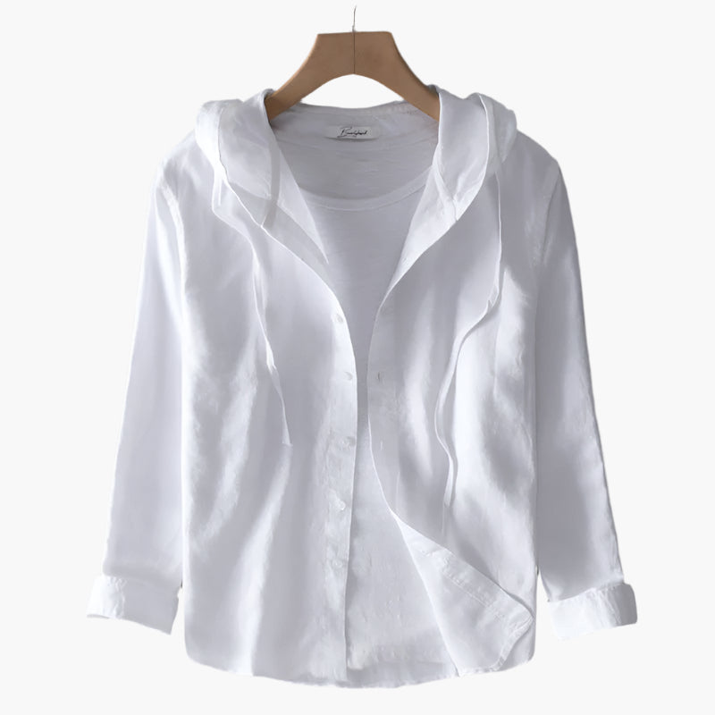 Women's Casual Hooded Button-Up Shirt – Lightweight Everyday Blouse with Relaxed Fit