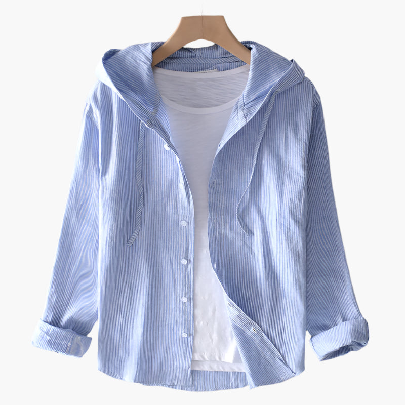 Women's Casual Hooded Button-Up Shirt – Lightweight Everyday Blouse with Relaxed Fit