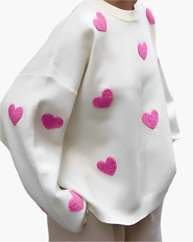 Women's Oversized Heart Pattern Lounge Sweater – Cozy Relaxed Fit Casual Pullover