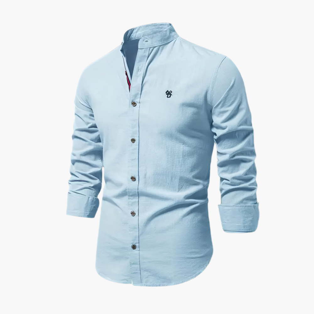 Men's Modern Stand Collar Long Sleeve Shirt – Smart Casual Style for Office and Everyday