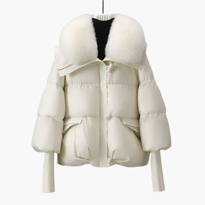 Women's Luxury Puffer Jacket with Faux Fur Collar – Elegant Winter Fashion Coat