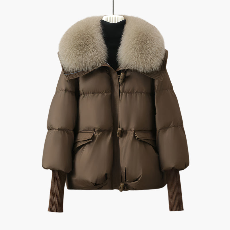 Women's Luxury Puffer Jacket with Faux Fur Collar – Elegant Winter Fashion Coat