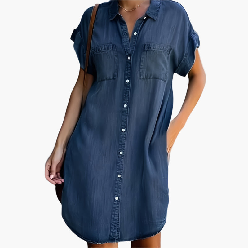 Women's Casual Denim Shirt Dress Button-Down Relaxed Fit for Everyday and Summer