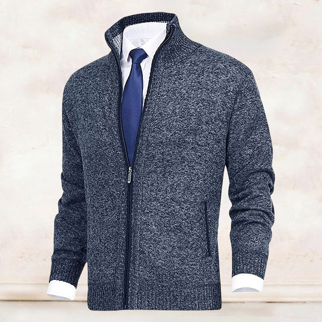 Men's Classic Zip-Up Cardigan Sweater for Versatile Business and Casual Style