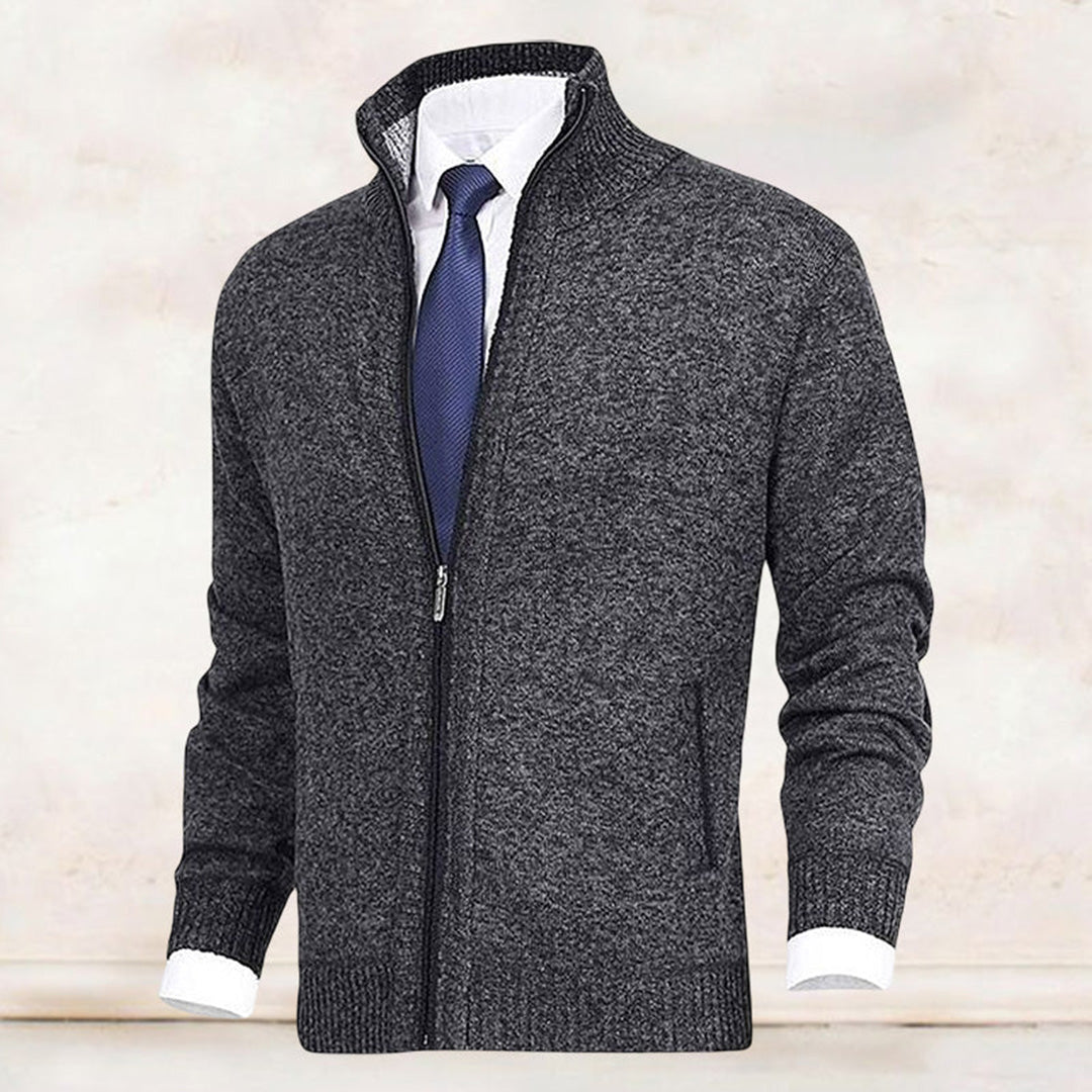 Men's Classic Zip-Up Cardigan Sweater for Versatile Business and Casual Style