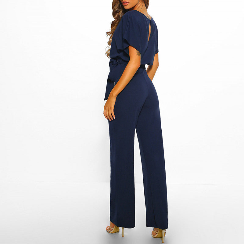 Women's Elegant Belted Wide Leg Jumpsuit for Parties and Formal Events