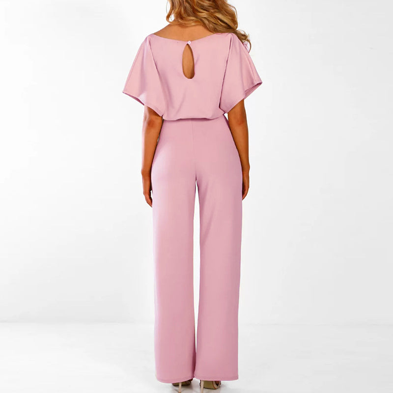 Women's Elegant Belted Wide Leg Jumpsuit for Parties and Formal Events