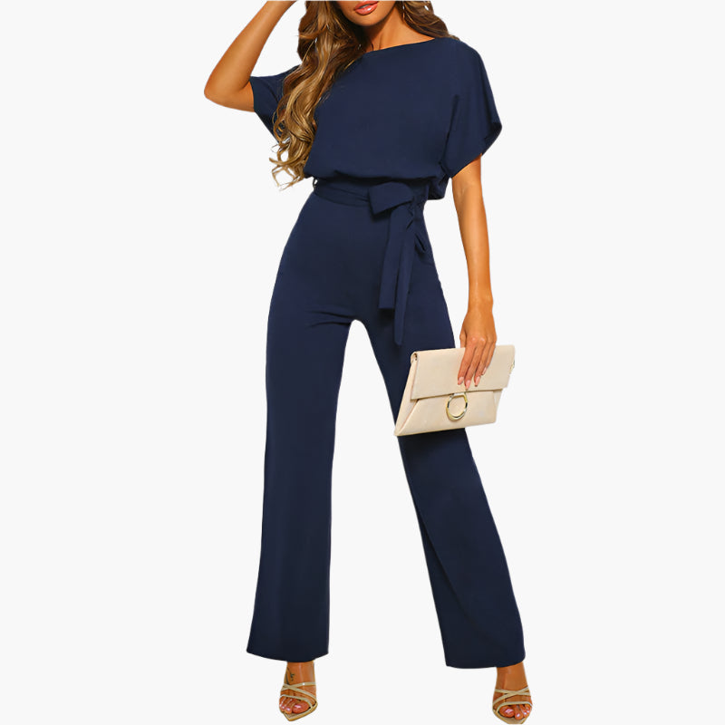 Women's Elegant Belted Wide Leg Jumpsuit for Parties and Formal Events