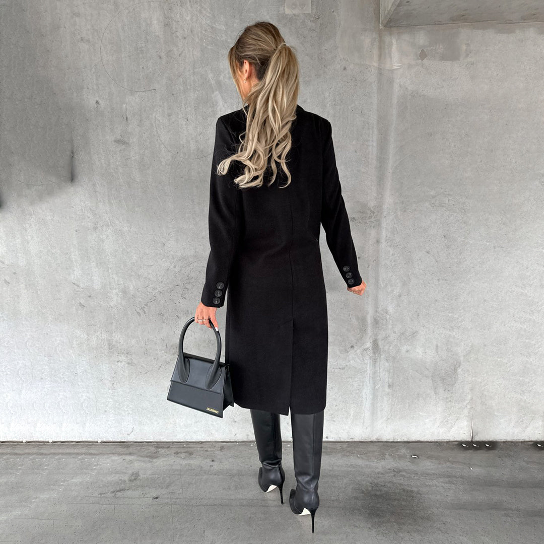 Women's Elegant Double-Breasted Winter Coat – Classic Long Tailored Overcoat for Office & Everyday Style