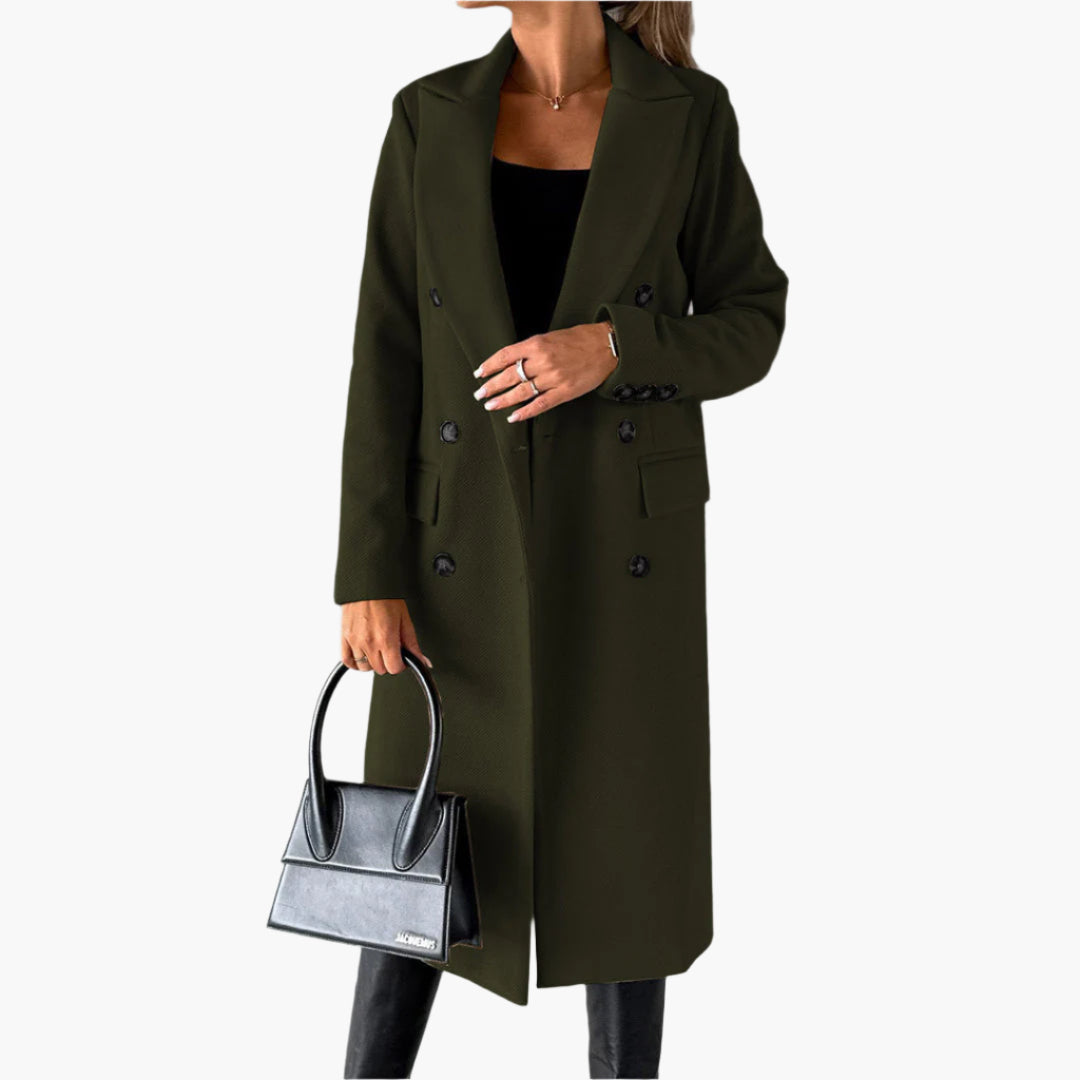 Women's Elegant Double-Breasted Winter Coat – Classic Long Tailored Overcoat for Office & Everyday Style