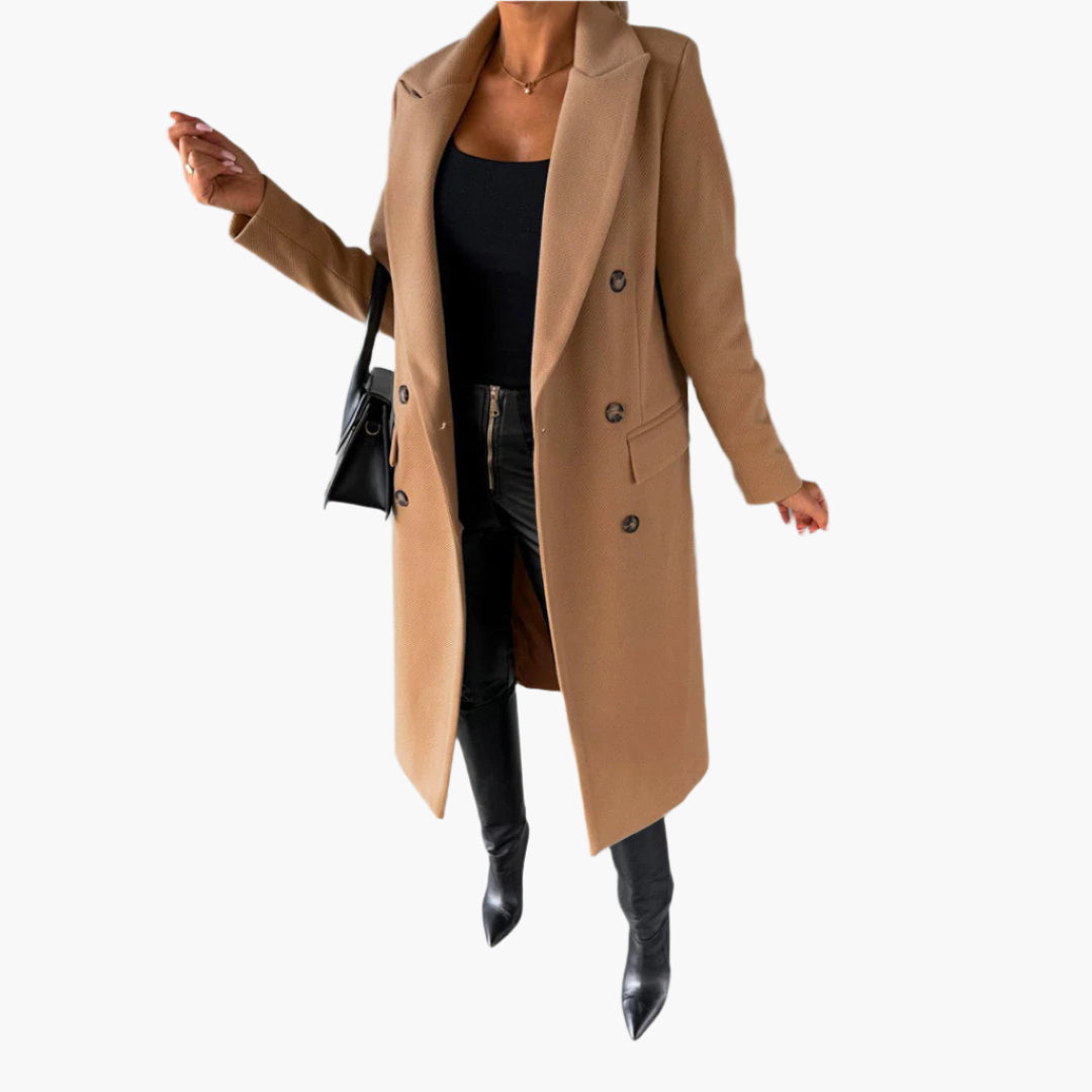 Women's Elegant Double-Breasted Winter Coat – Classic Long Tailored Overcoat for Office & Everyday Style