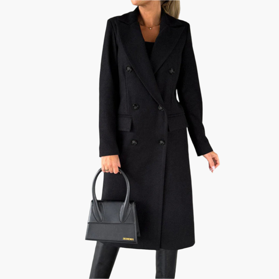 Women's Elegant Double-Breasted Winter Coat – Classic Long Tailored Overcoat for Office & Everyday Style
