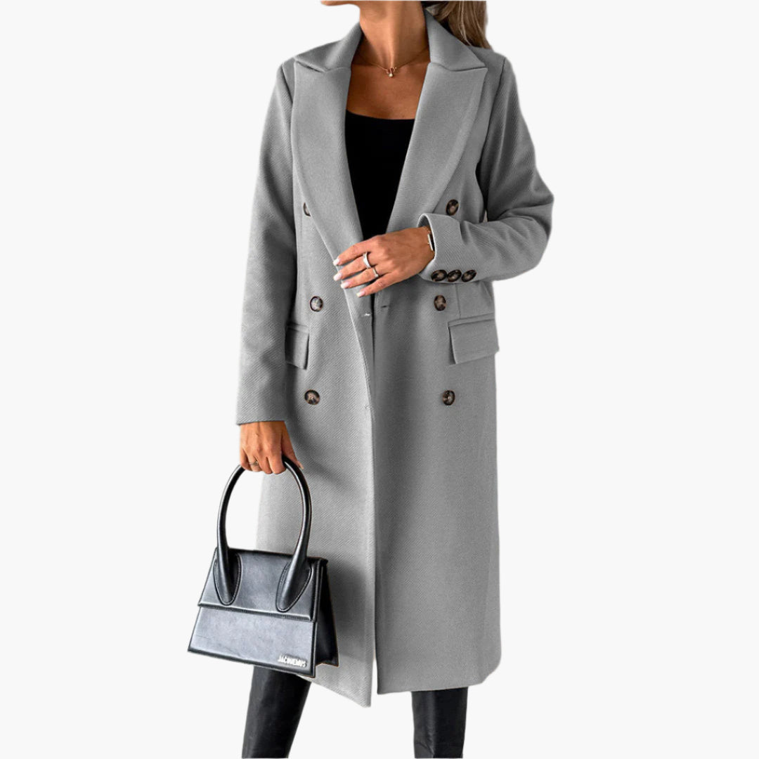 Women's Elegant Double-Breasted Winter Coat – Classic Long Tailored Overcoat for Office & Everyday Style