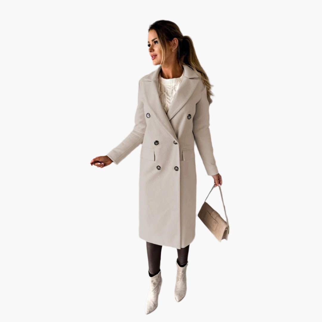 Women's Elegant Double-Breasted Winter Coat – Classic Long Tailored Overcoat for Office & Everyday Style