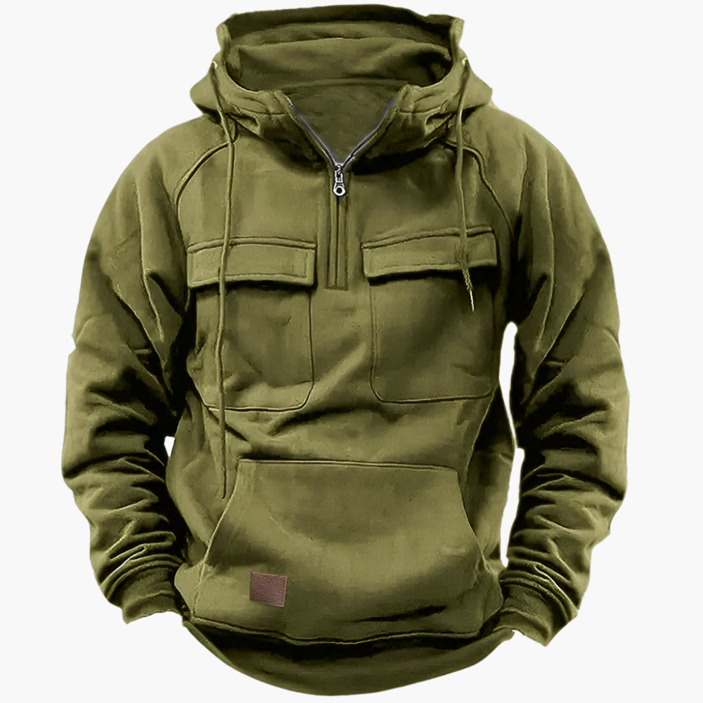 Men's Outdoor Tactical Hoodie with Zipper and Utility Pockets – Winter Pullover for Everyday and Outdoor Activities