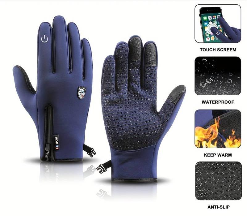 Men's Outdoor Winter Thermal Gloves with Touchscreen and Zipper – Sporty Cold Weather Accessory