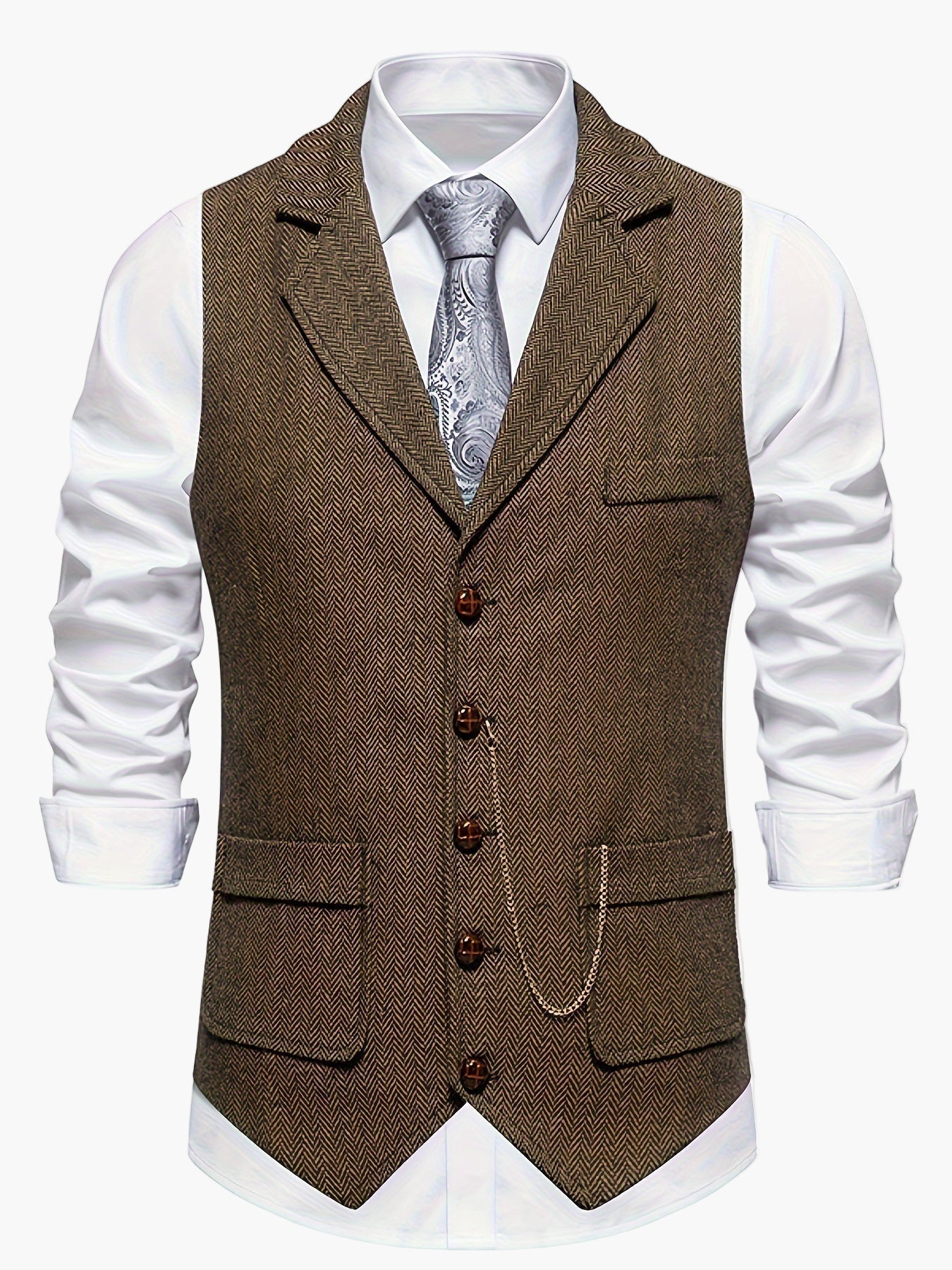 Men's Vintage Herringbone Suit Vest – Classic Formal Business Waistcoat